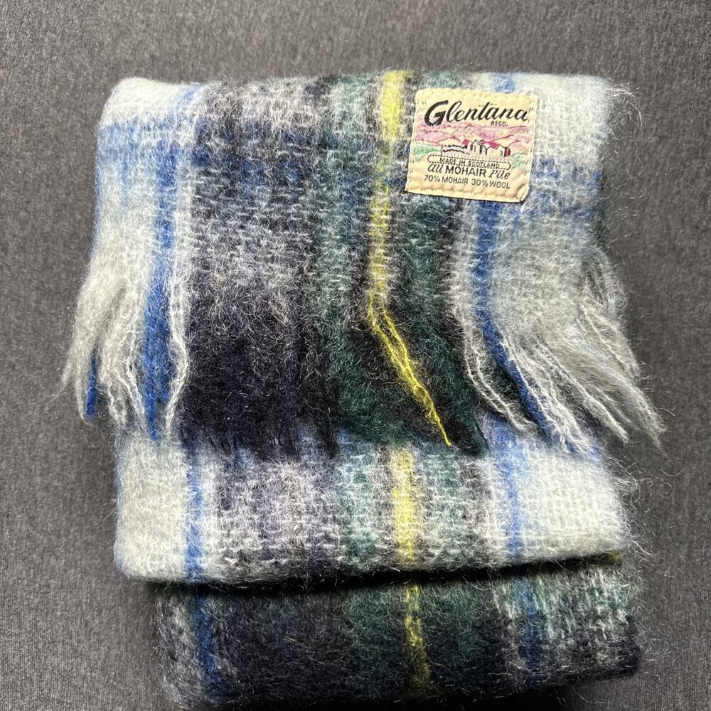 Vintage Glentana Scotland Mohair Wool Shawl Scarf 72x17 Fringe Gordon Tartan - Picture 6 of 7